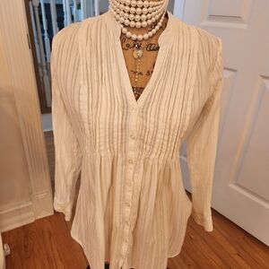 Elegant Cream Pleated Blouse